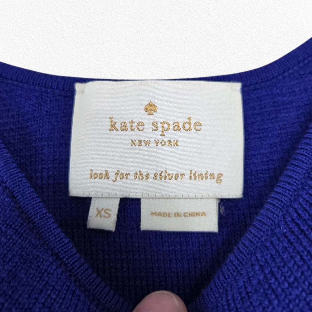 Kate Spade Cobalt Blue 100% Wool Knit Fit Flare Dress Size XS Scoop Neck 2010s